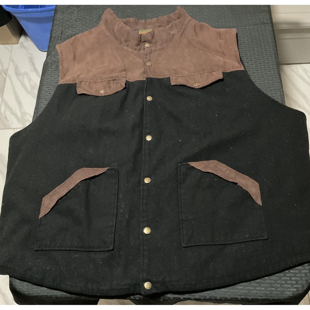 Boulder Creek Vest Mens 6XL Big Black Brown Faux Suede Snap Pockets Insulated